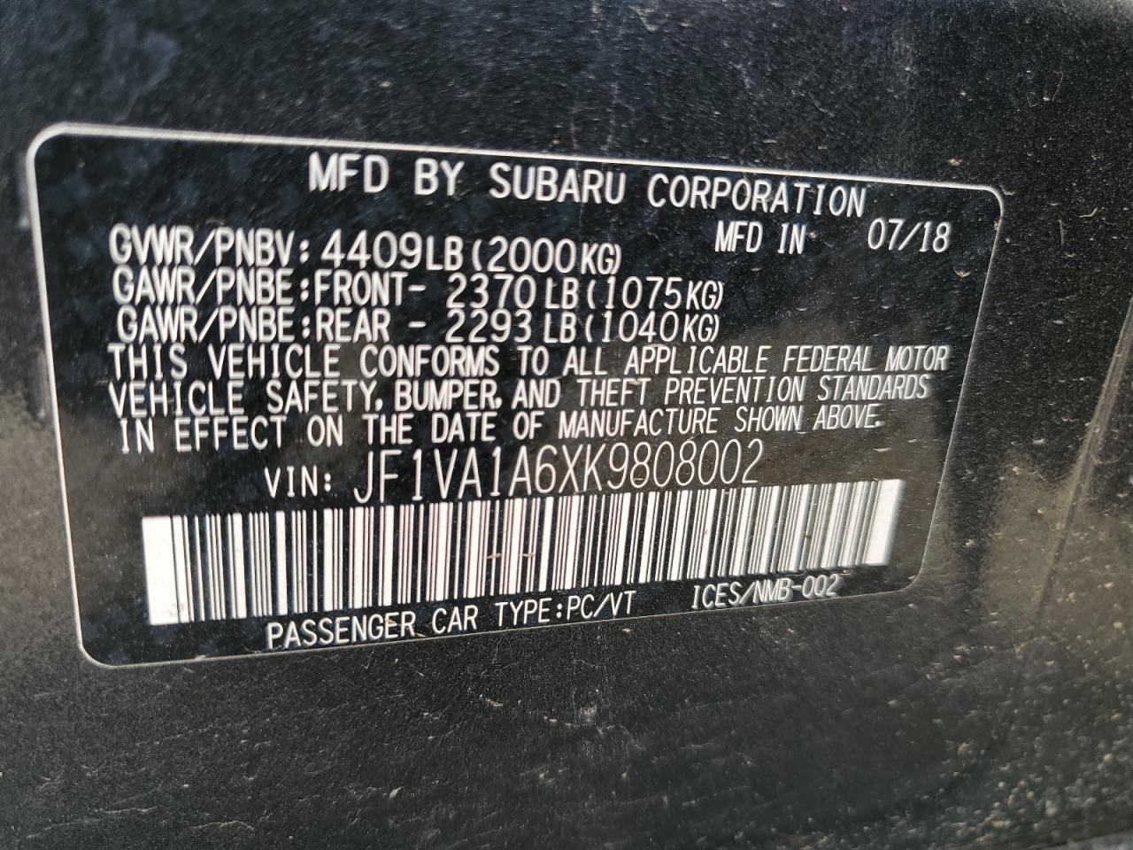 2019 SUBARU WRX