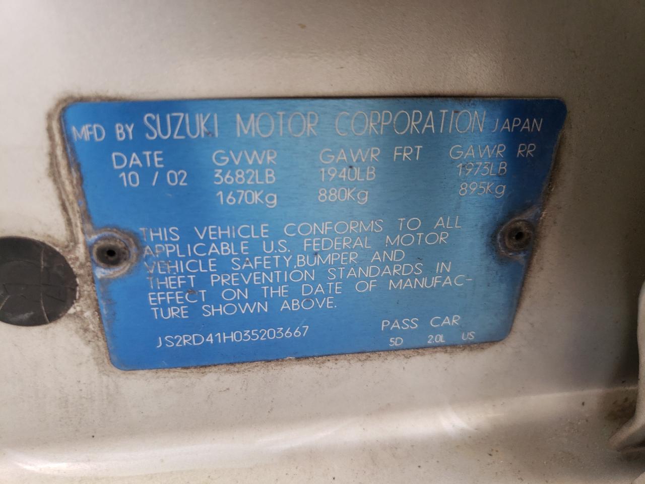 2003 SUZUKI Aerio