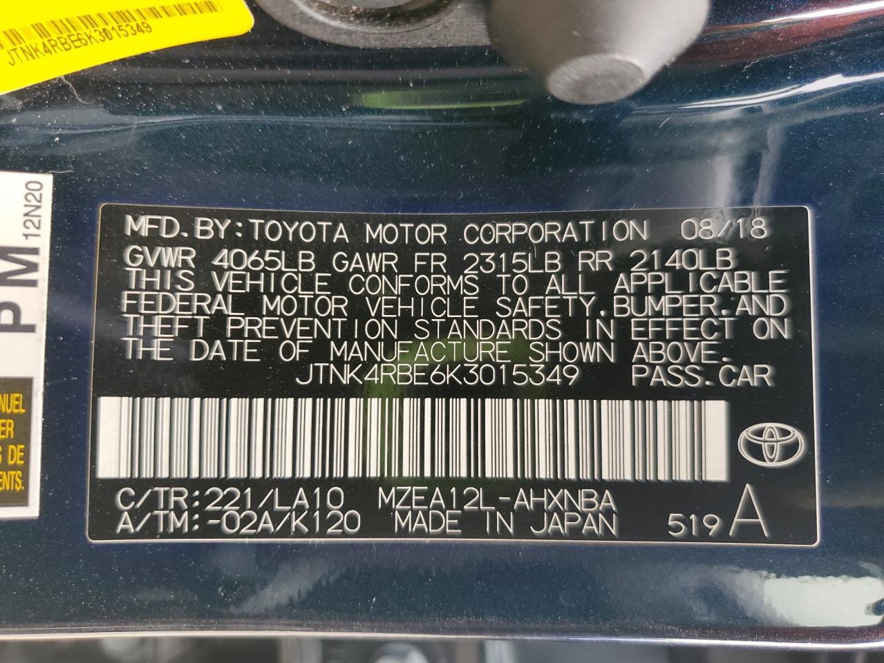 2019 TOYOTA COROLLA