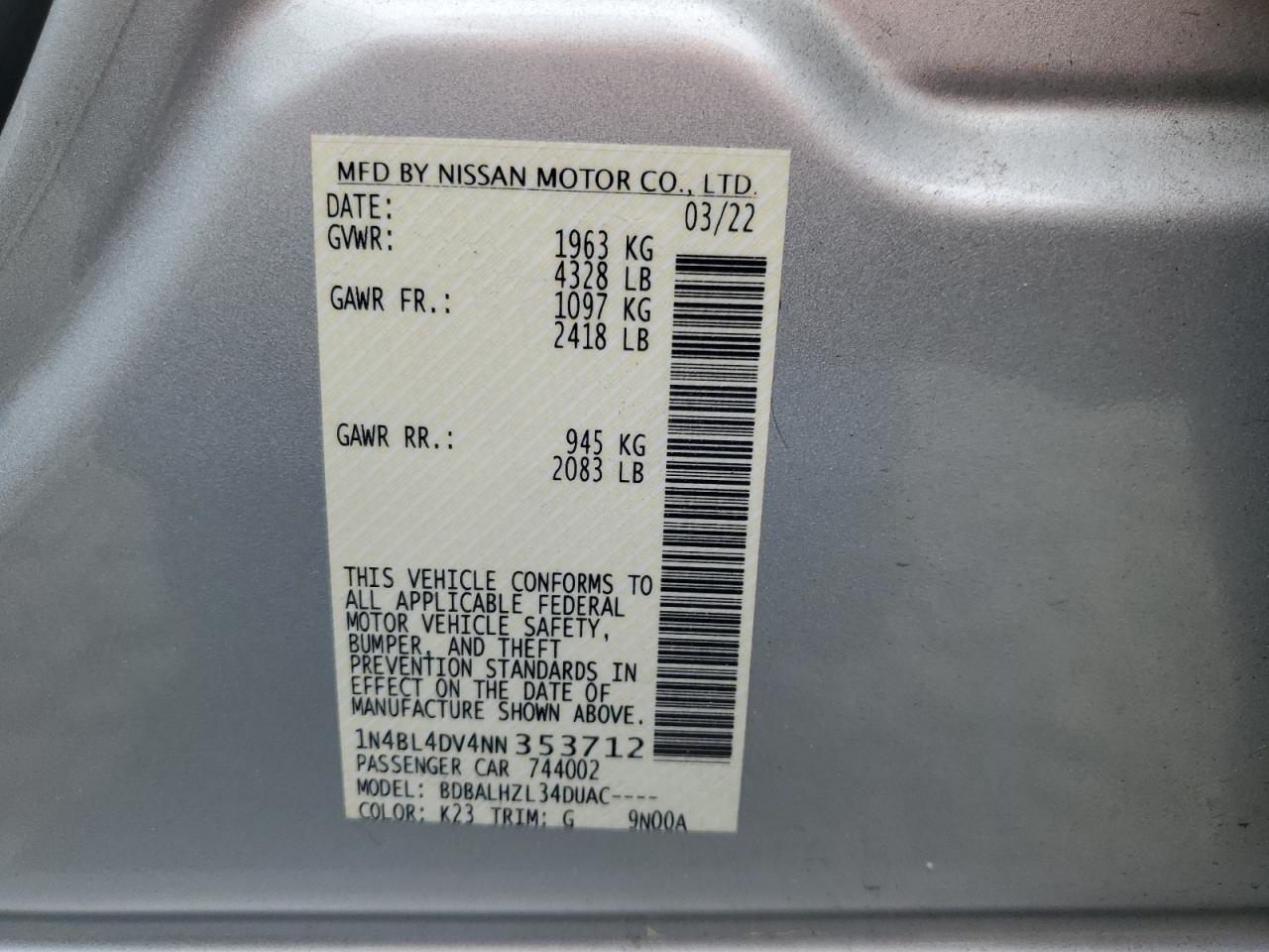2022 NISSAN ALTIMA