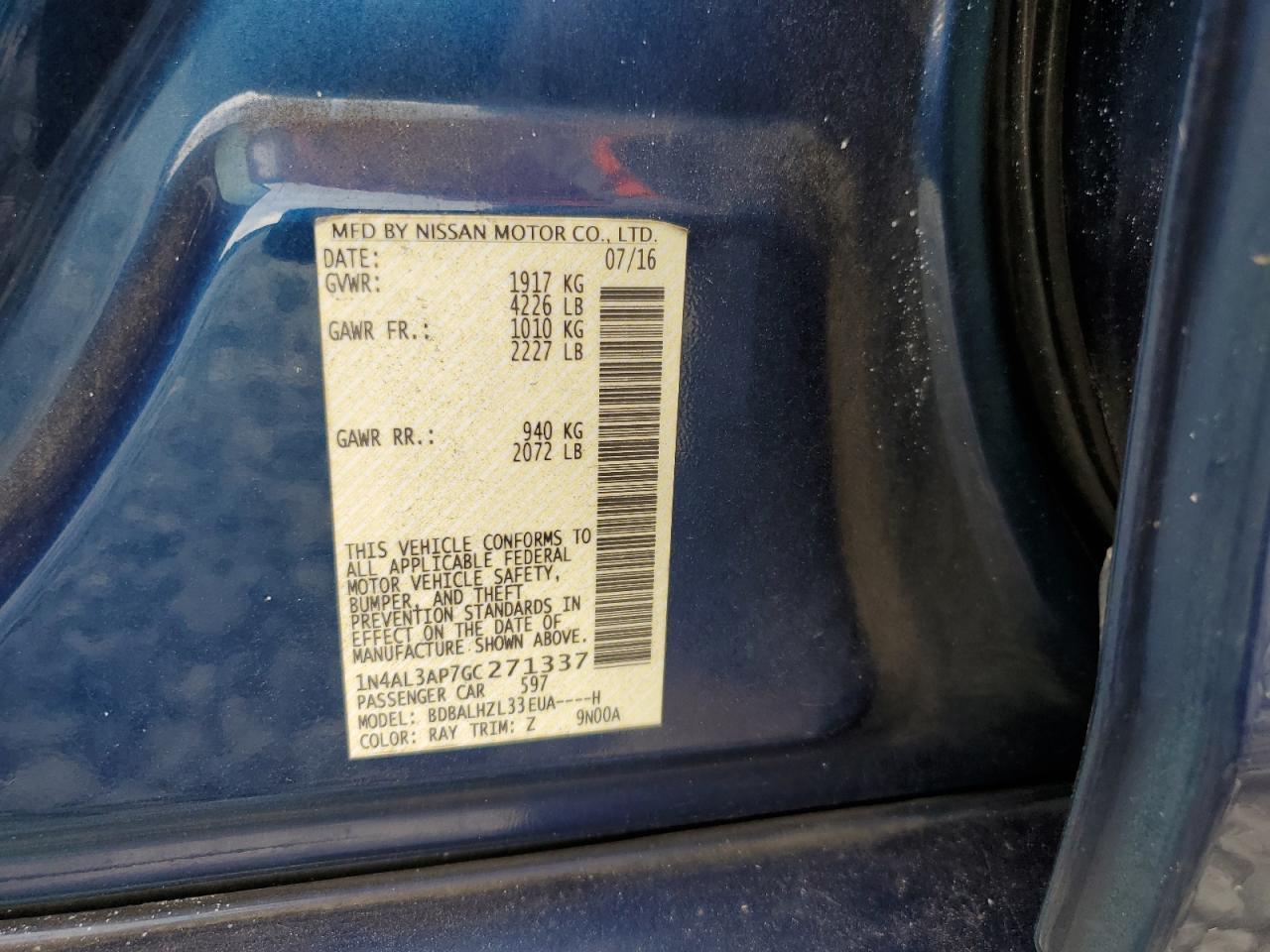 2016 NISSAN ALTIMA