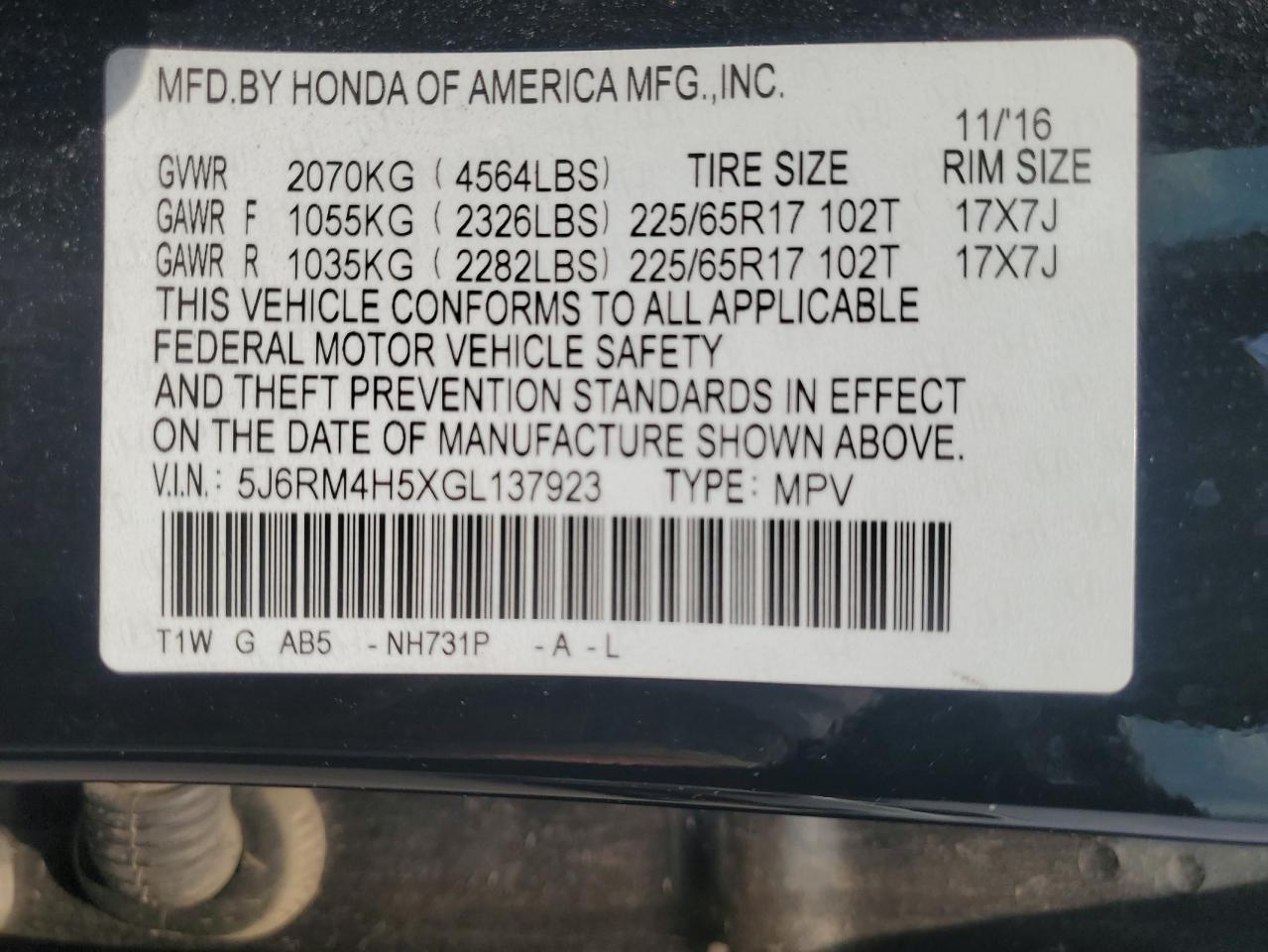2016 HONDA CR-V