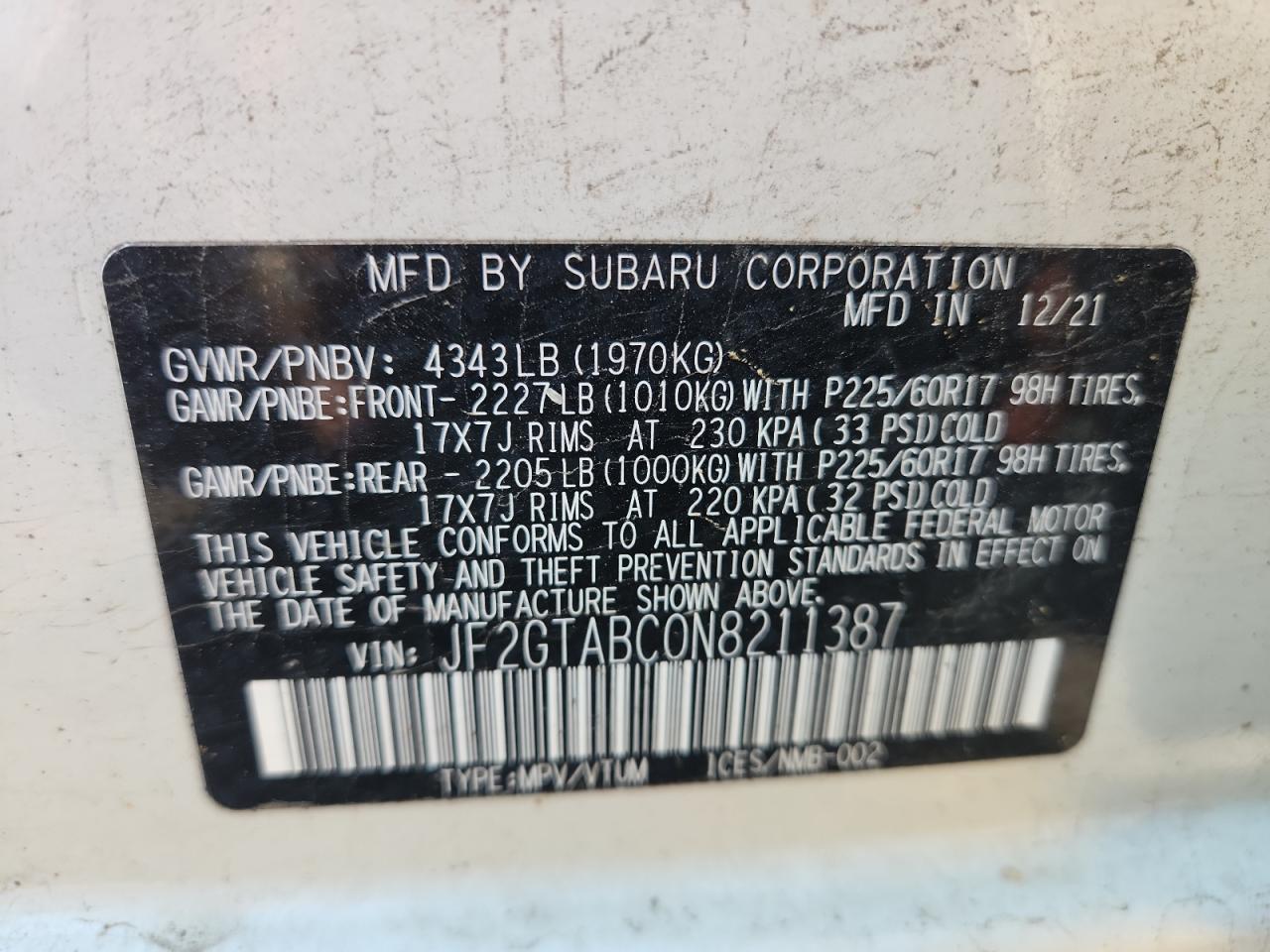 2022 SUBARU Crosstrek