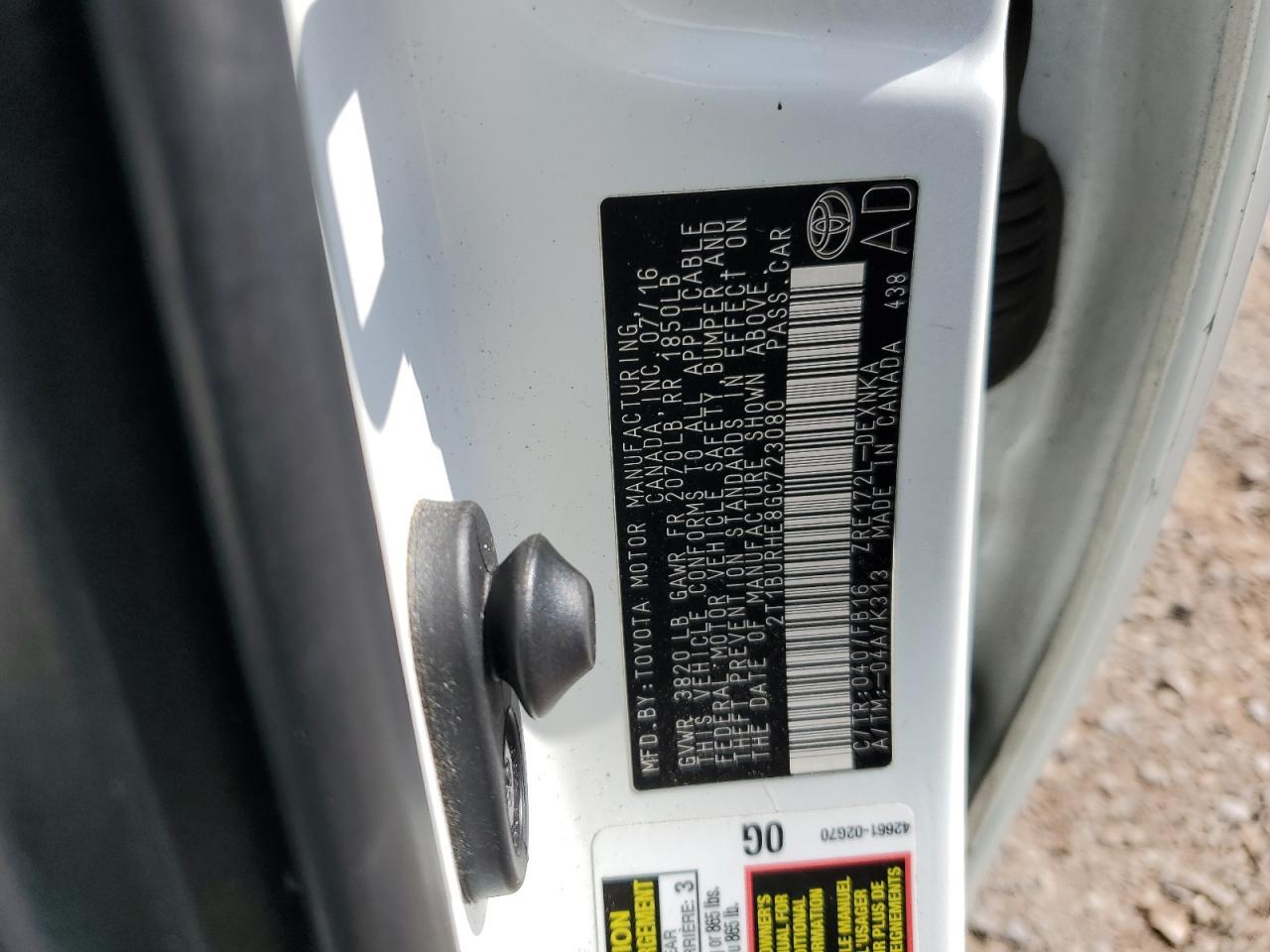 2016 TOYOTA COROLLA
