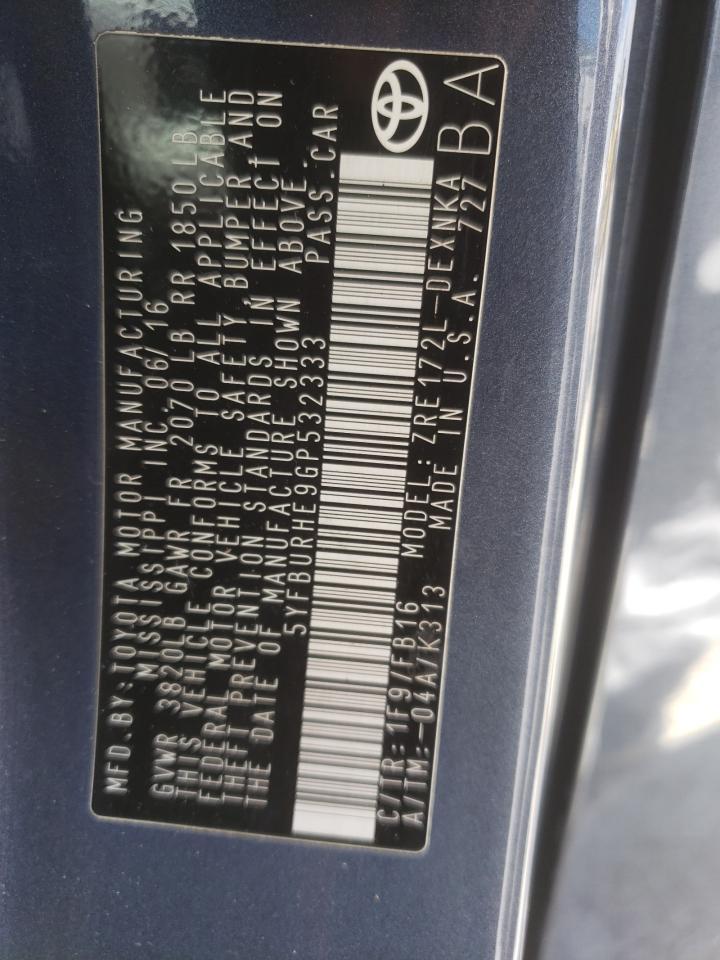 2016 TOYOTA COROLLA