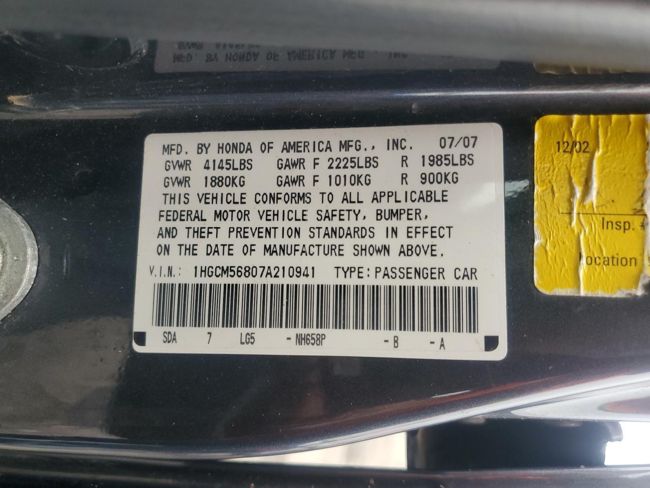 2007 HONDA ACCORD