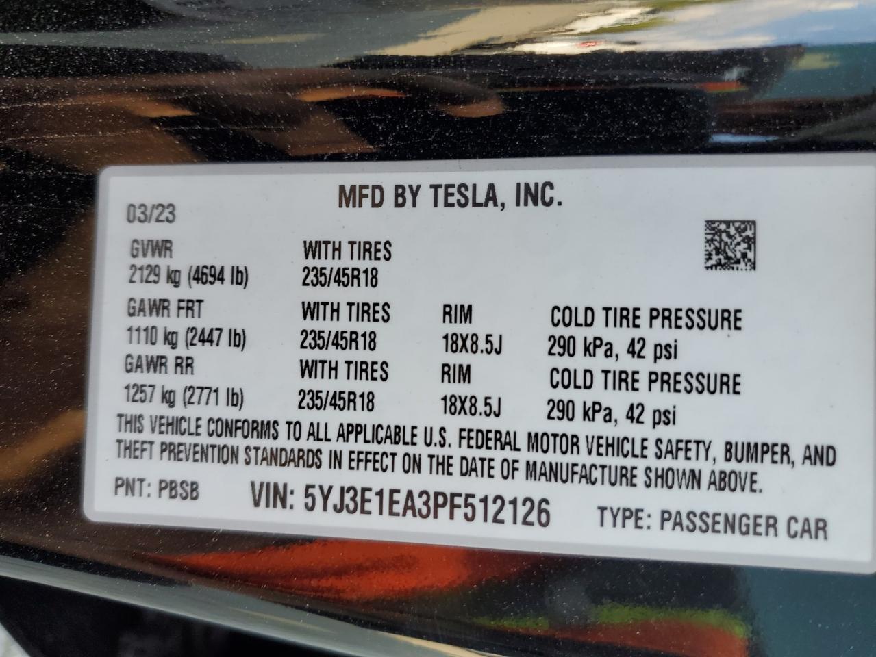 2023 TESLA MODEL 3