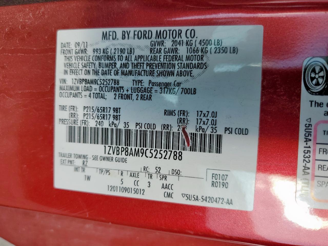 2012 FORD MUSTANG