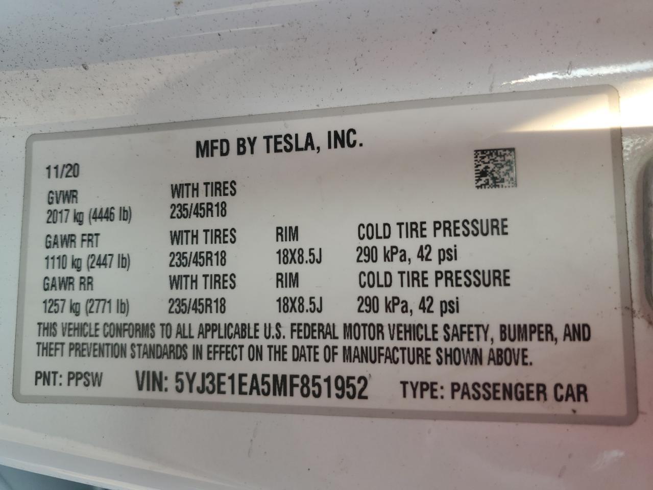 2021 TESLA MODEL 3