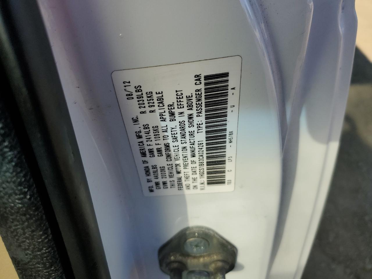 2012 HONDA ACCORD