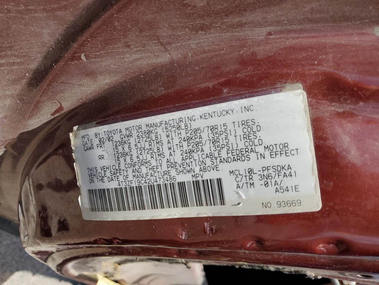 2002 TOYOTA SIENNA