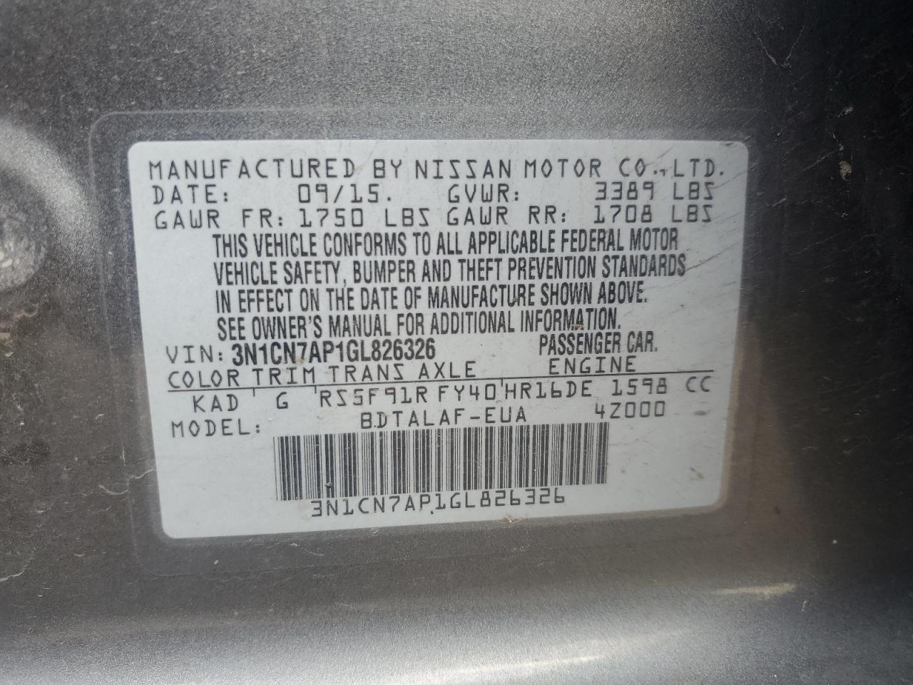 2016 NISSAN VERSA