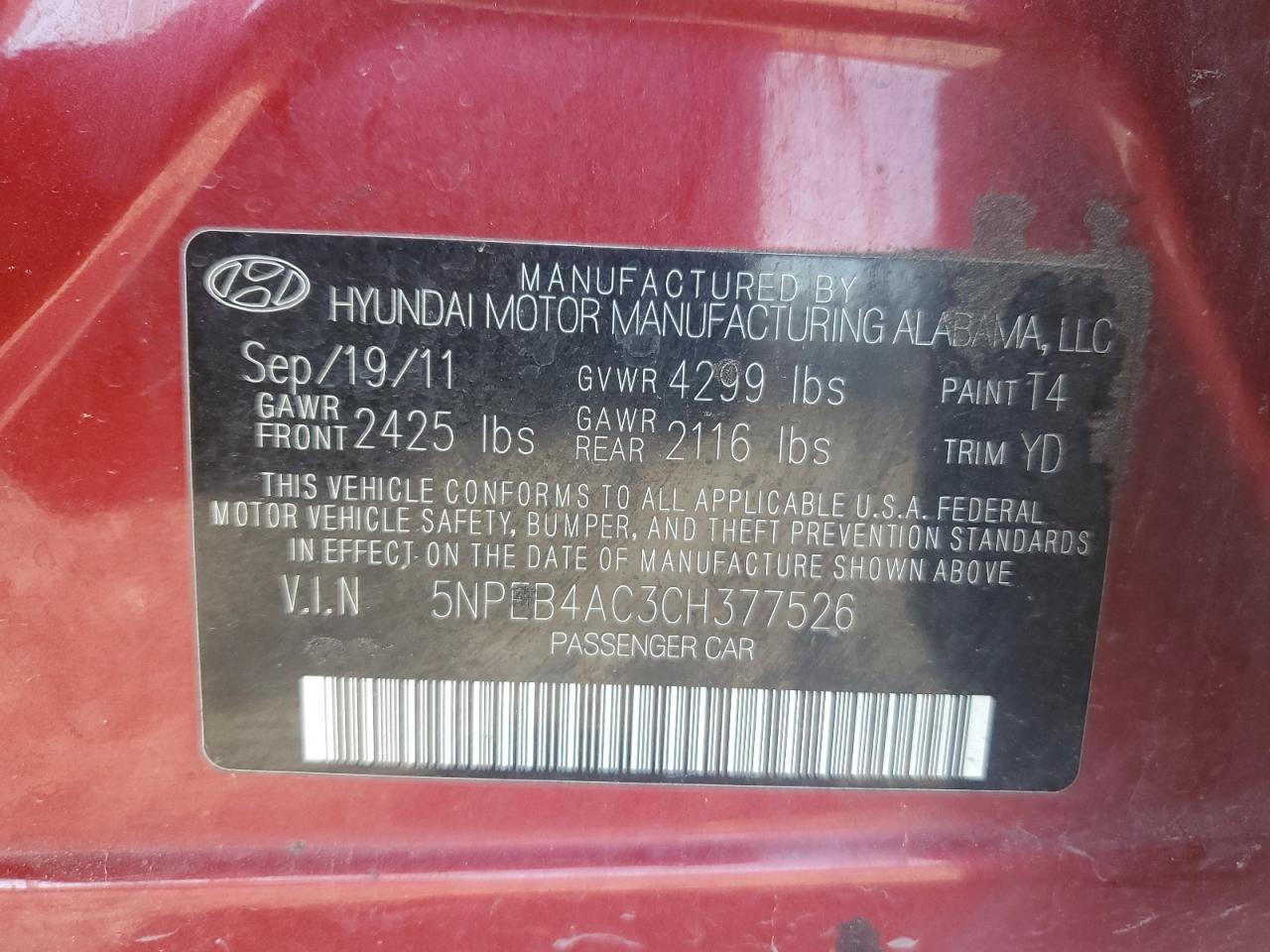 2012 HYUNDAI SONATA