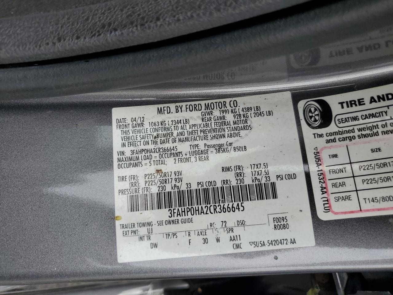 2012 FORD FUSION