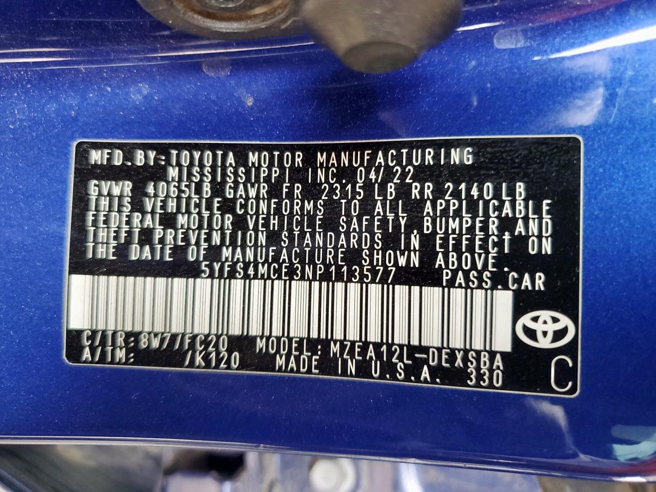 2022 TOYOTA COROLLA