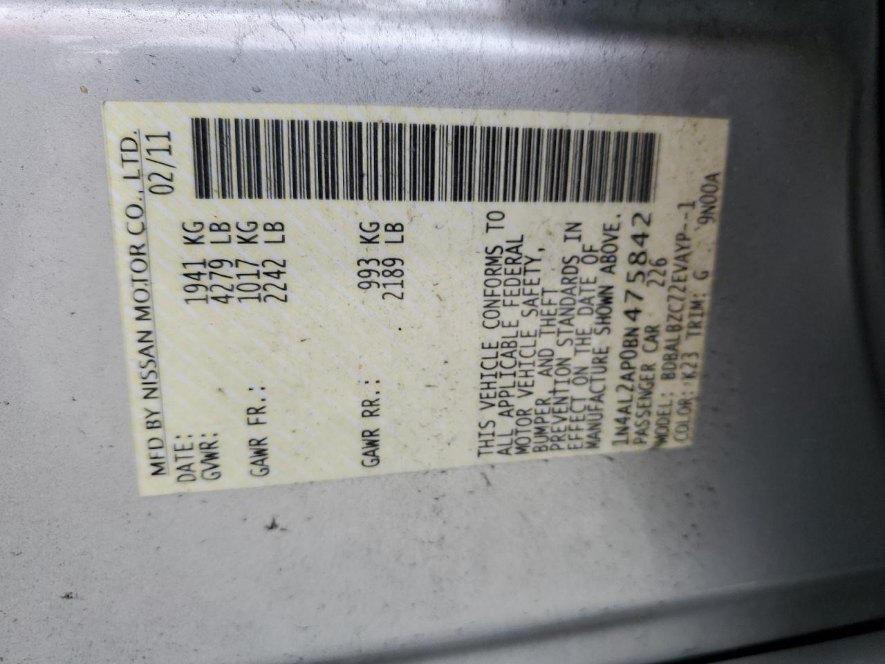 2011 NISSAN ALTIMA