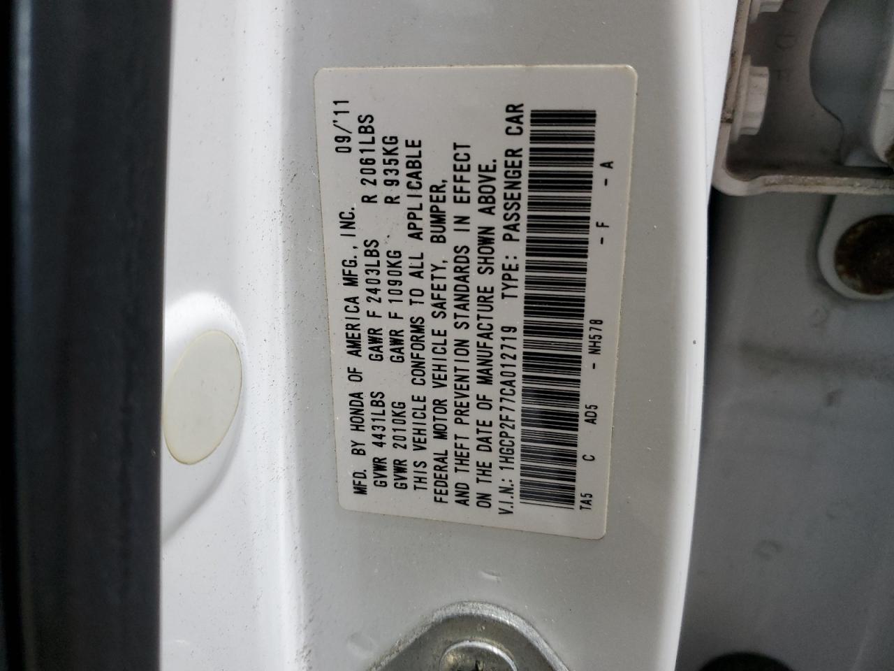 2012 HONDA ACCORD
