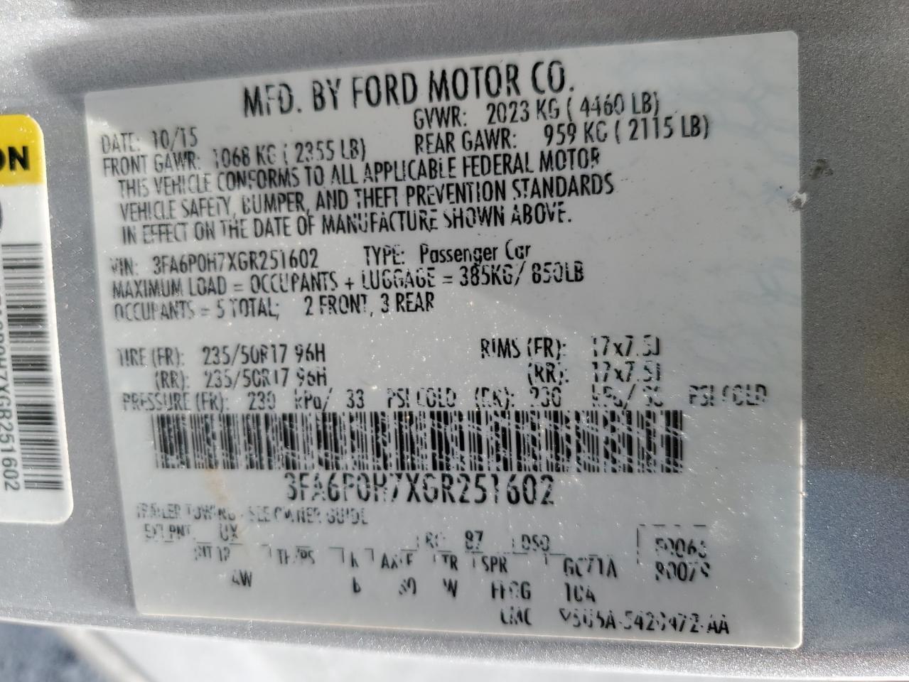 2016 FORD FUSION