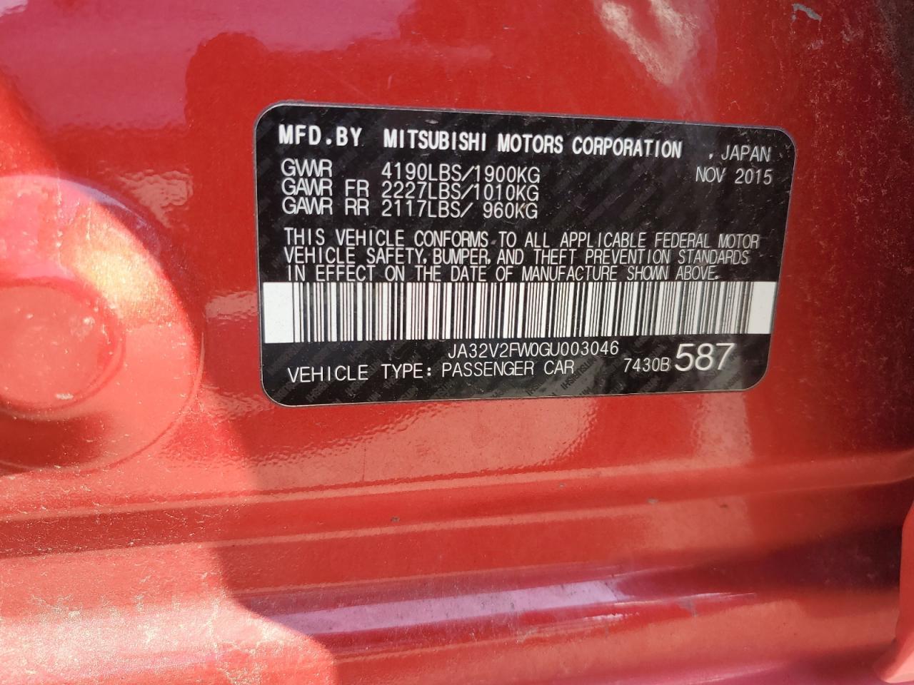 2016 MITSUBISHI LANCER