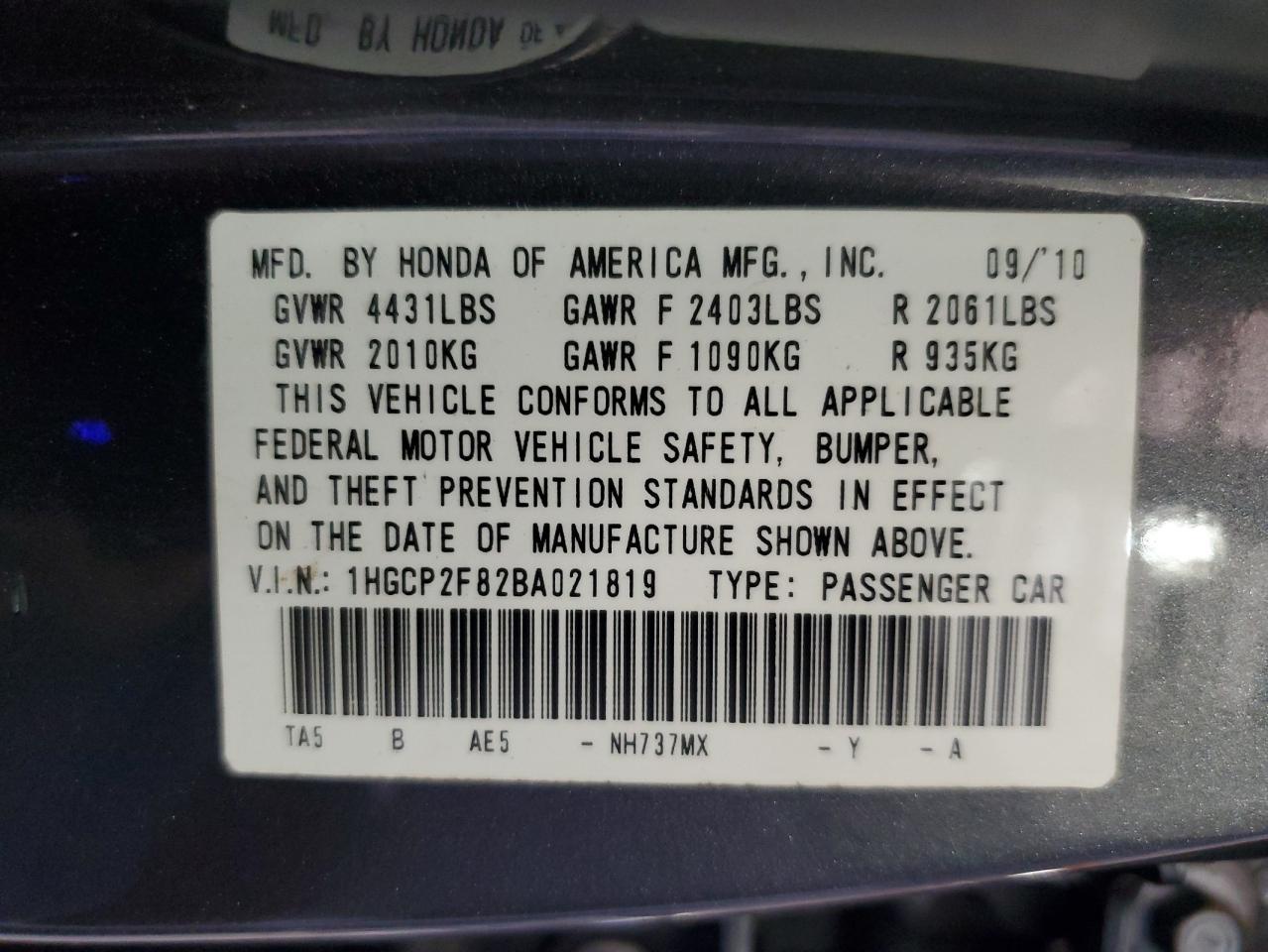 2011 HONDA ACCORD