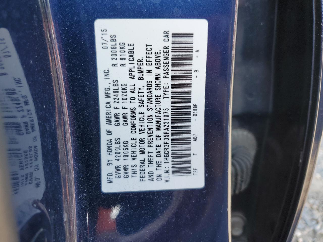 2015 HONDA ACCORD