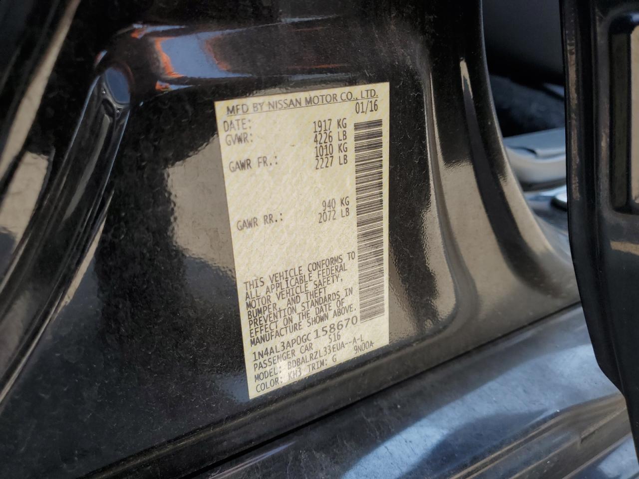2016 NISSAN ALTIMA