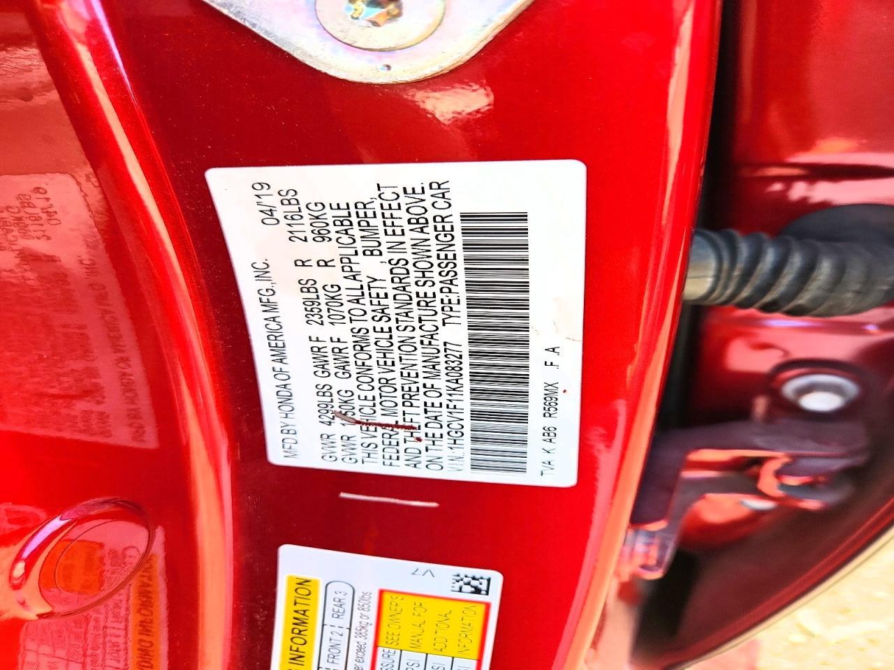 2019 HONDA ACCORD