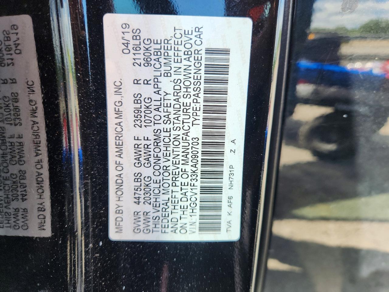 2019 HONDA ACCORD