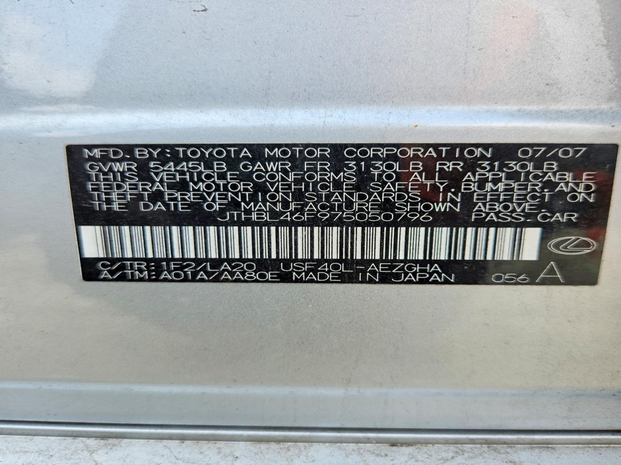 2007 LEXUS LS 460