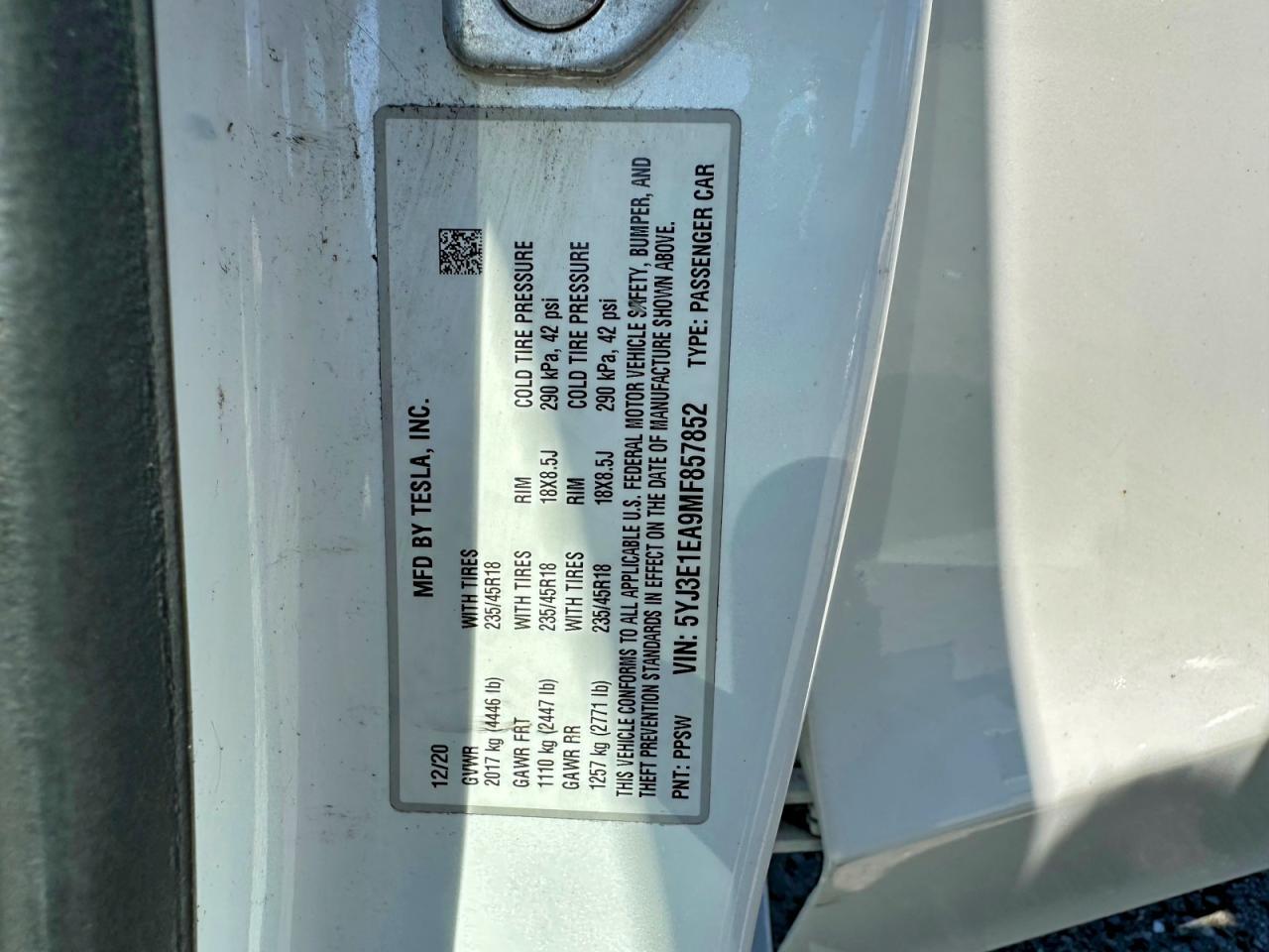 2021 TESLA MODEL 3