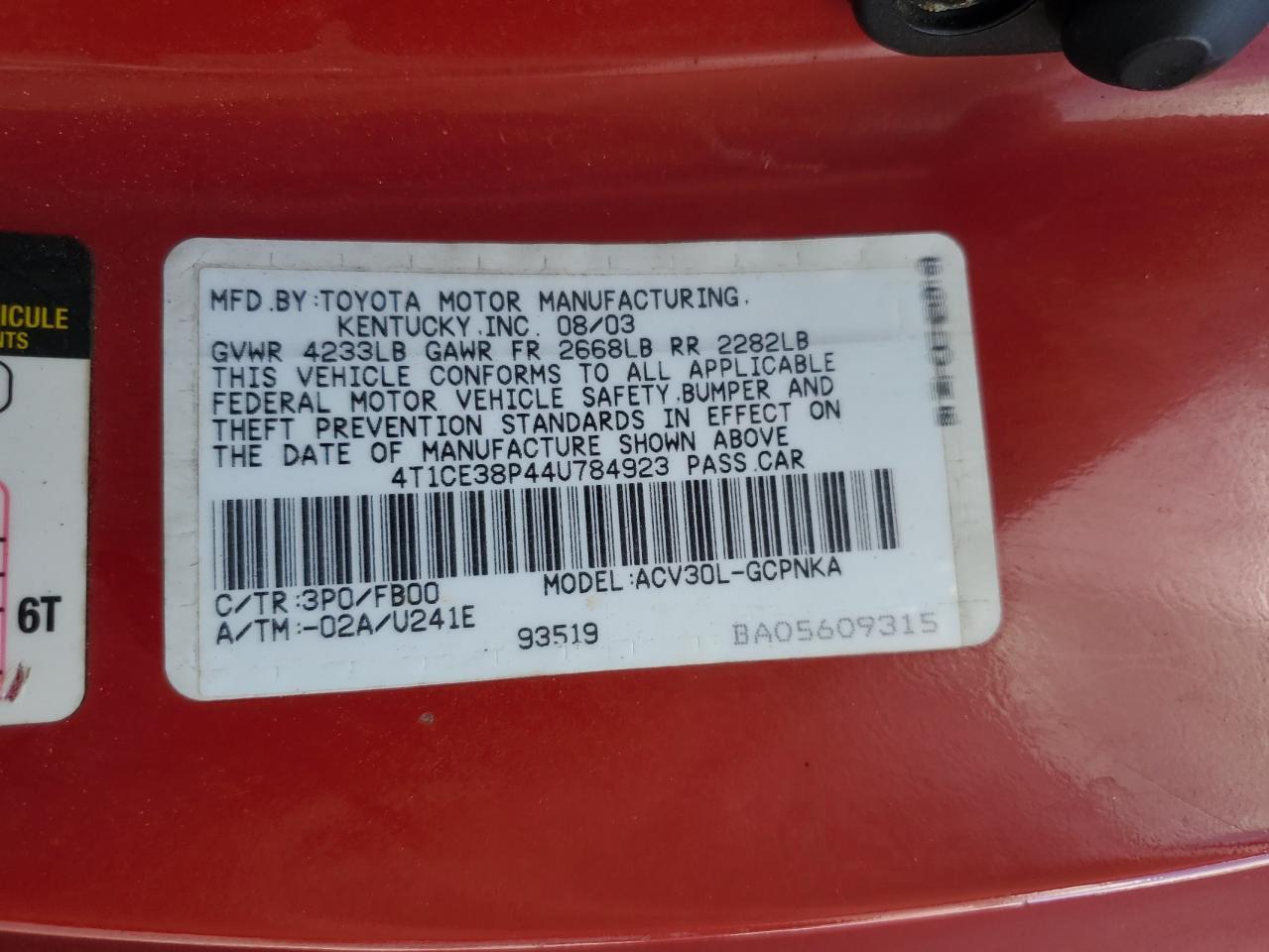 2004 TOYOTA CAMRY