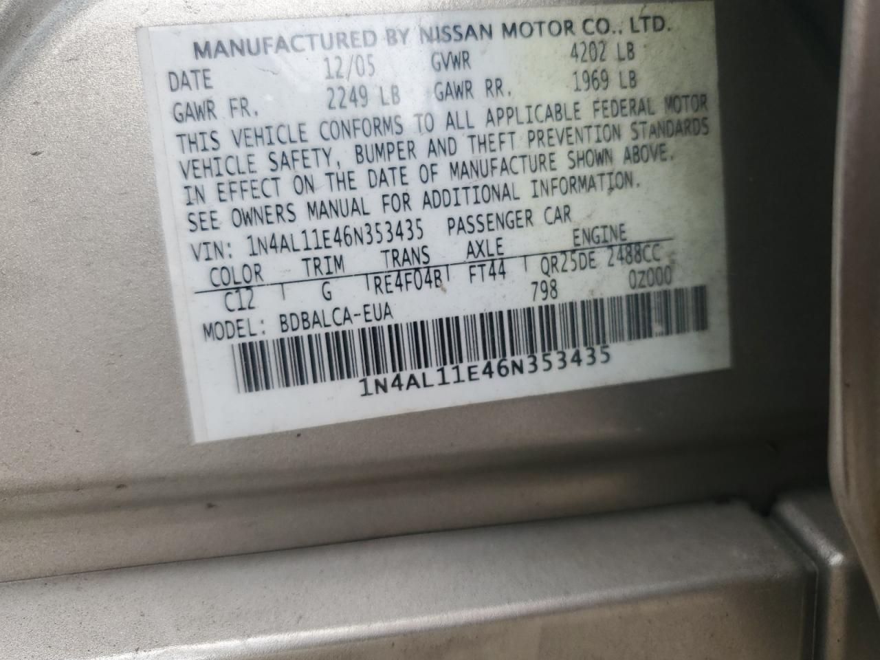 2006 NISSAN ALTIMA