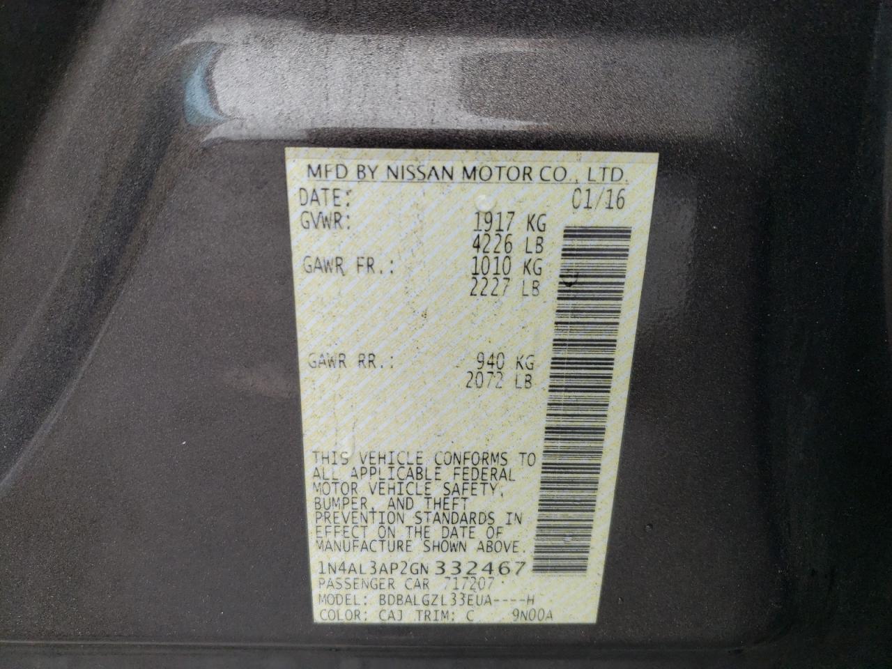 2016 NISSAN ALTIMA