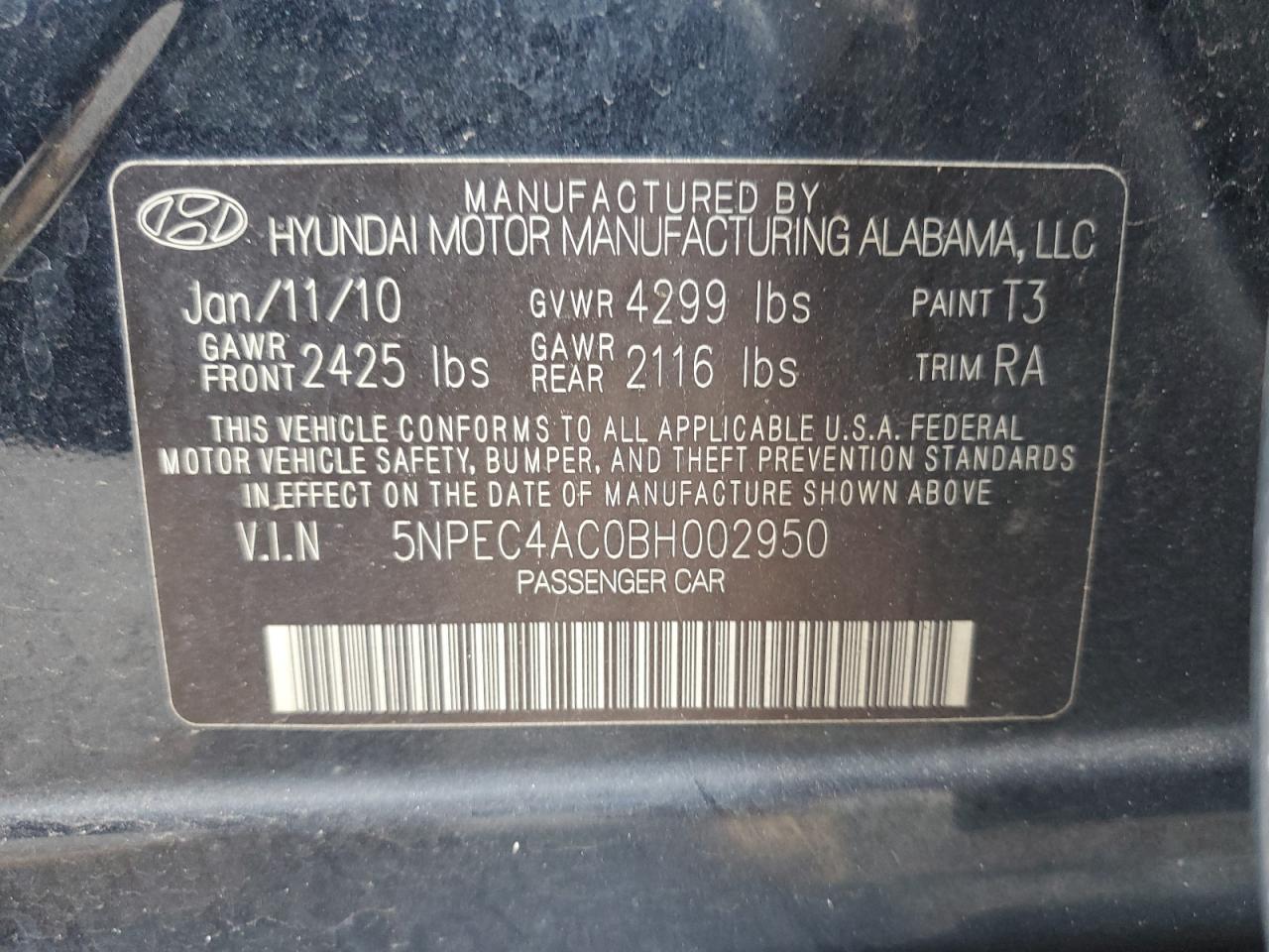 2011 HYUNDAI SONATA