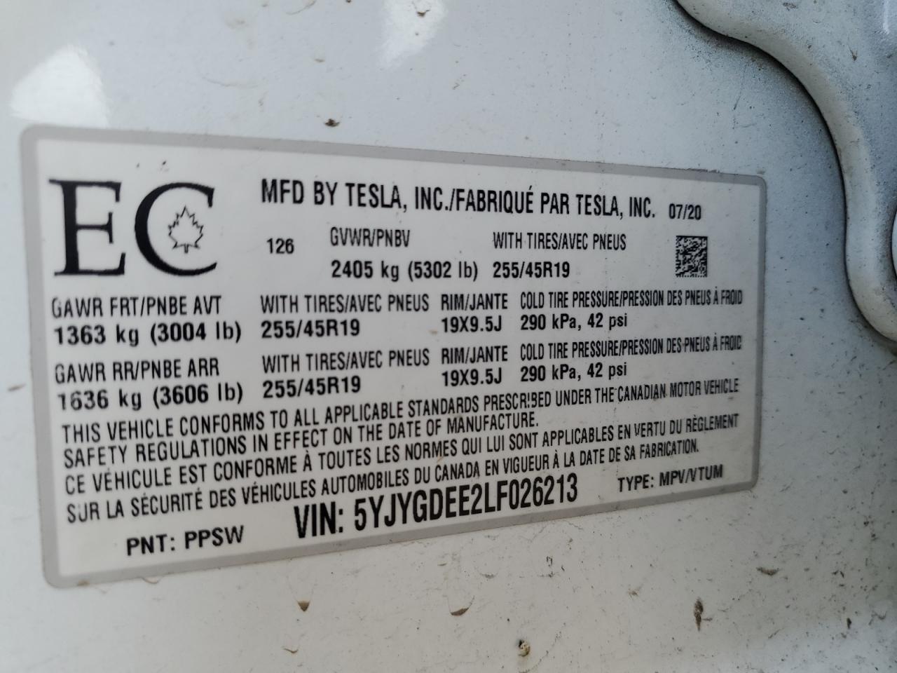 2020 TESLA MODEL Y