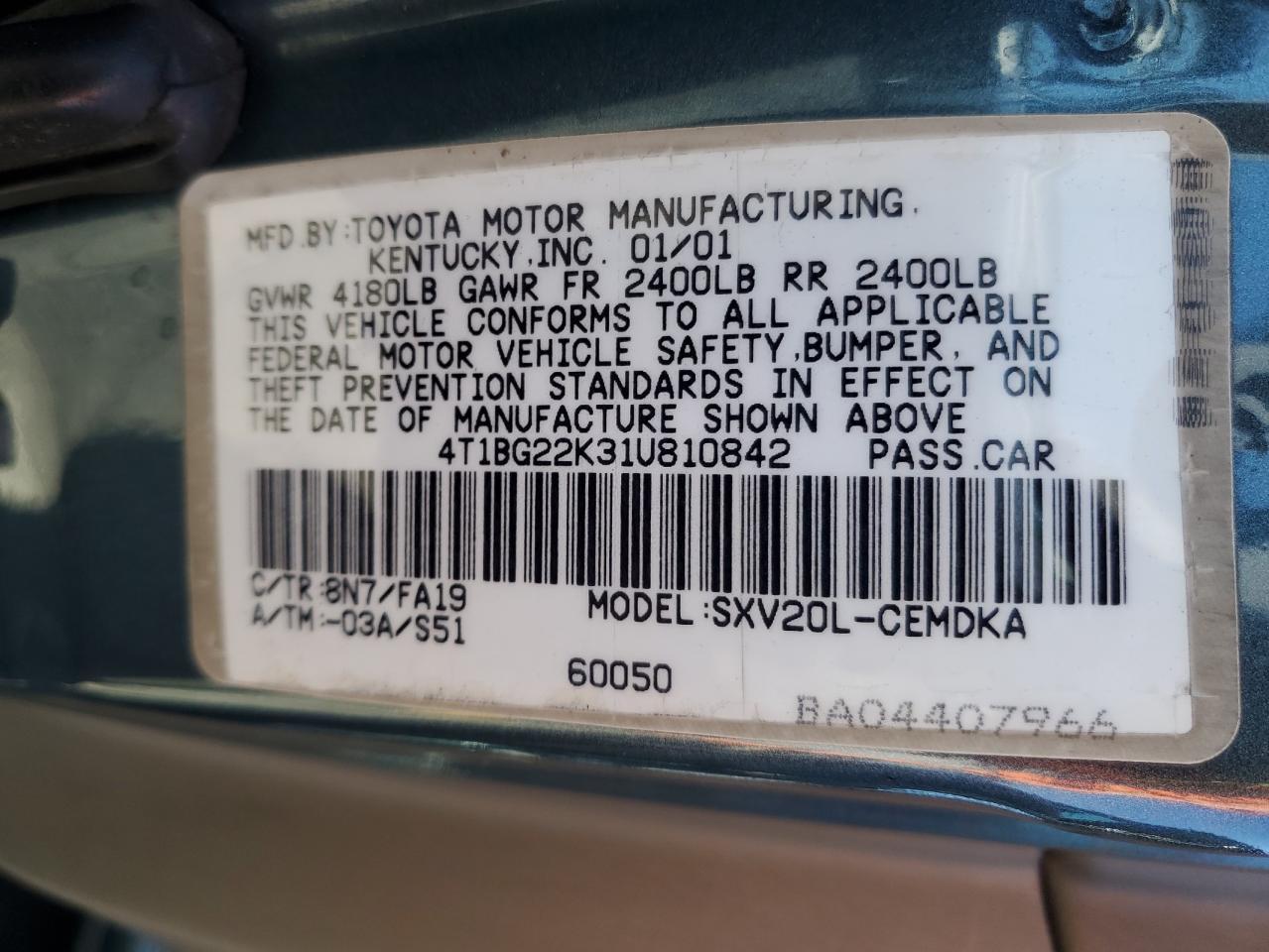 2001 TOYOTA CAMRY