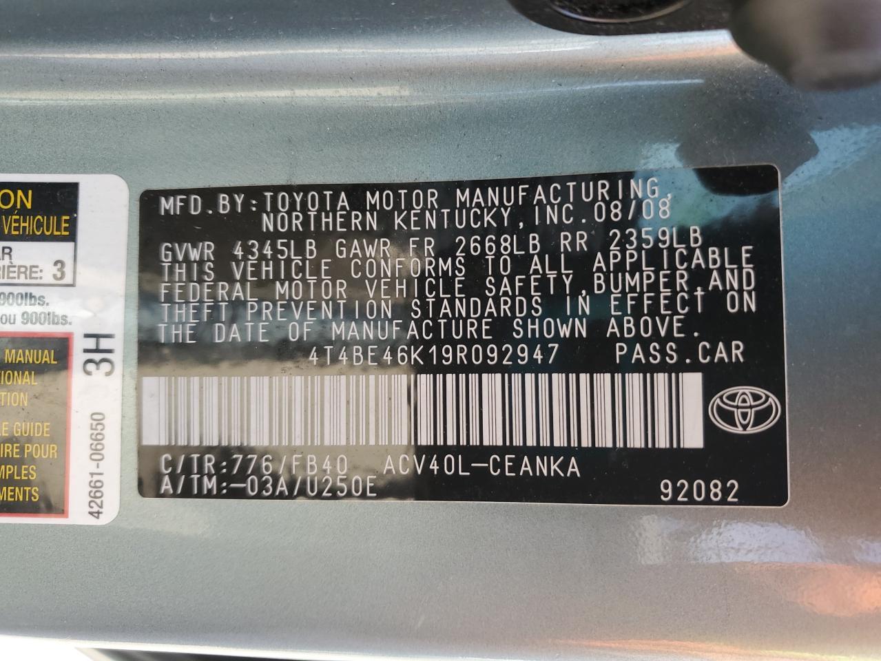 2009 TOYOTA CAMRY
