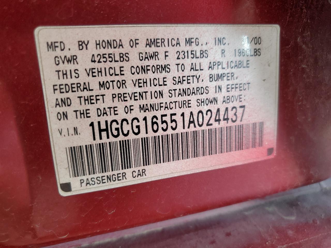 2001 HONDA ACCORD