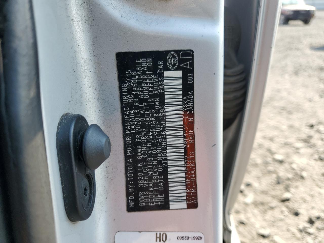2016 TOYOTA COROLLA