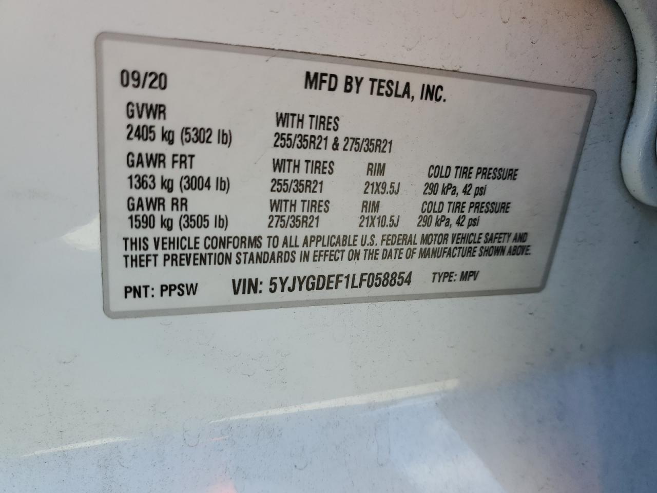 2020 TESLA MODEL Y