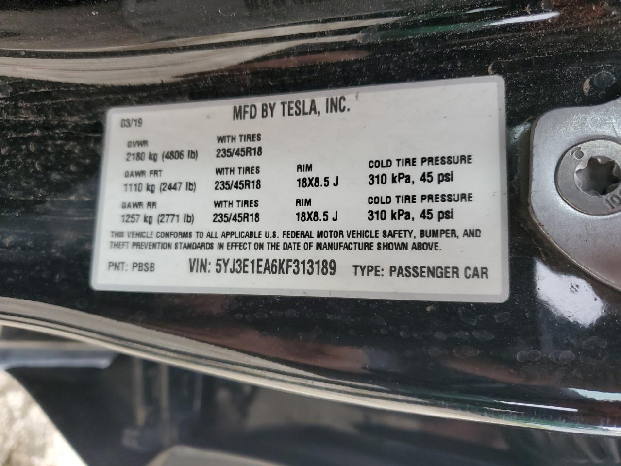 2019 TESLA MODEL 3