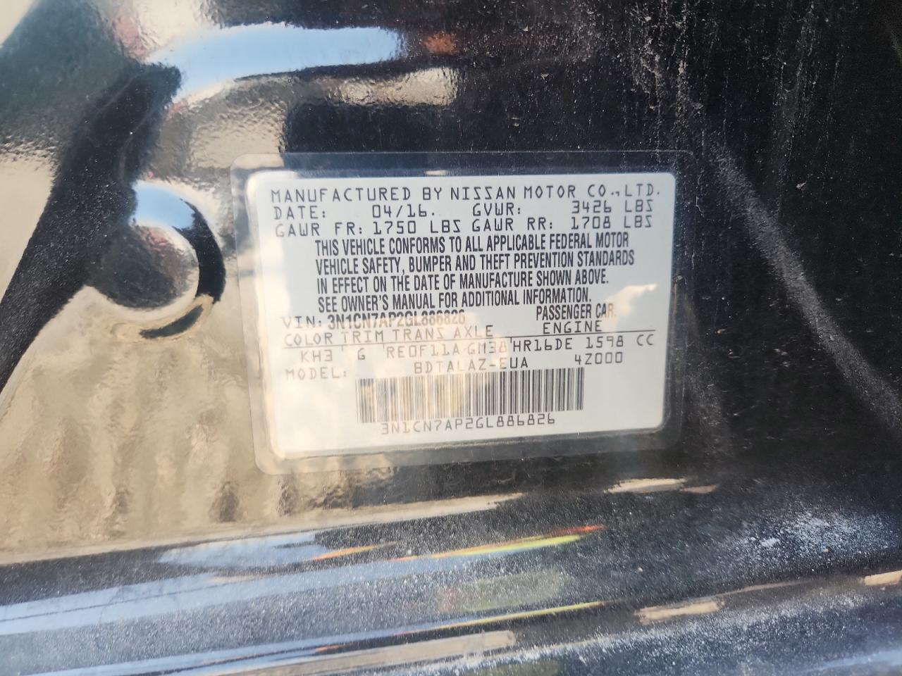 2016 NISSAN VERSA