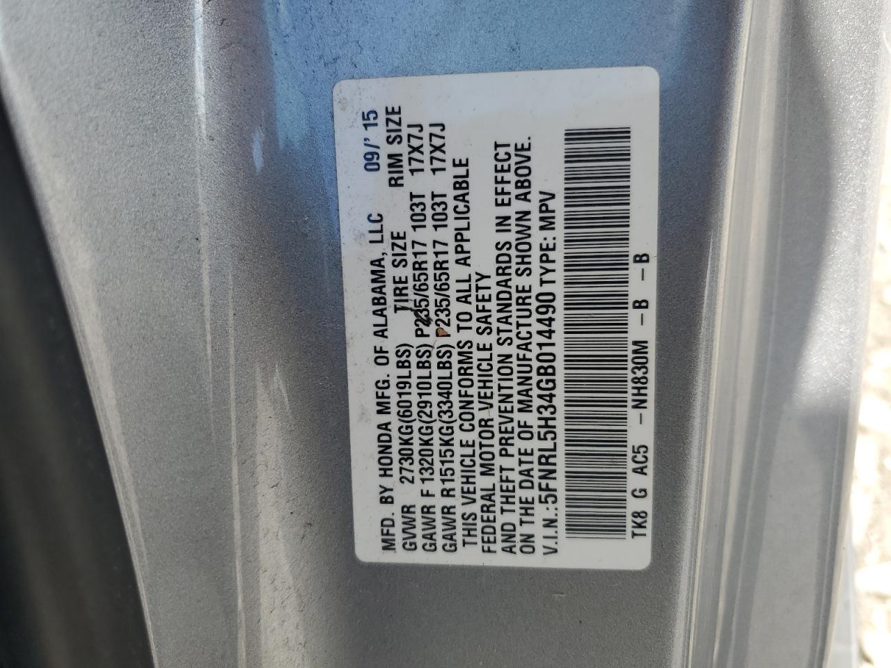 2016 HONDA ODYSSEY
