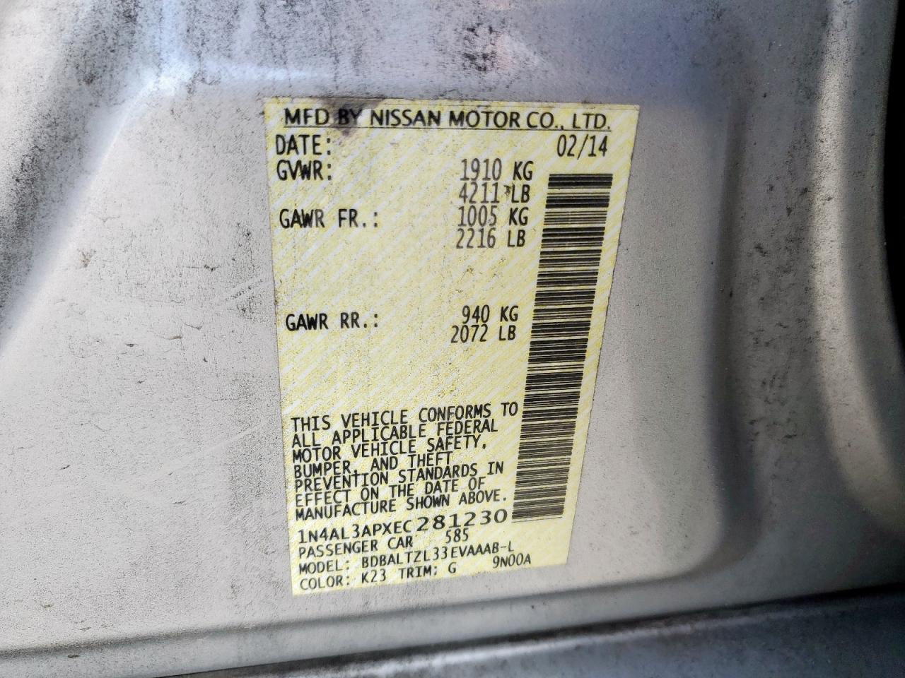 2014 NISSAN ALTIMA