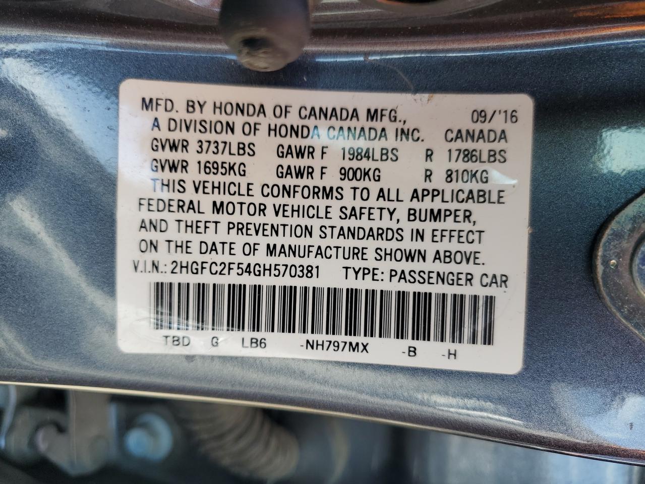 2016 HONDA CIVIC