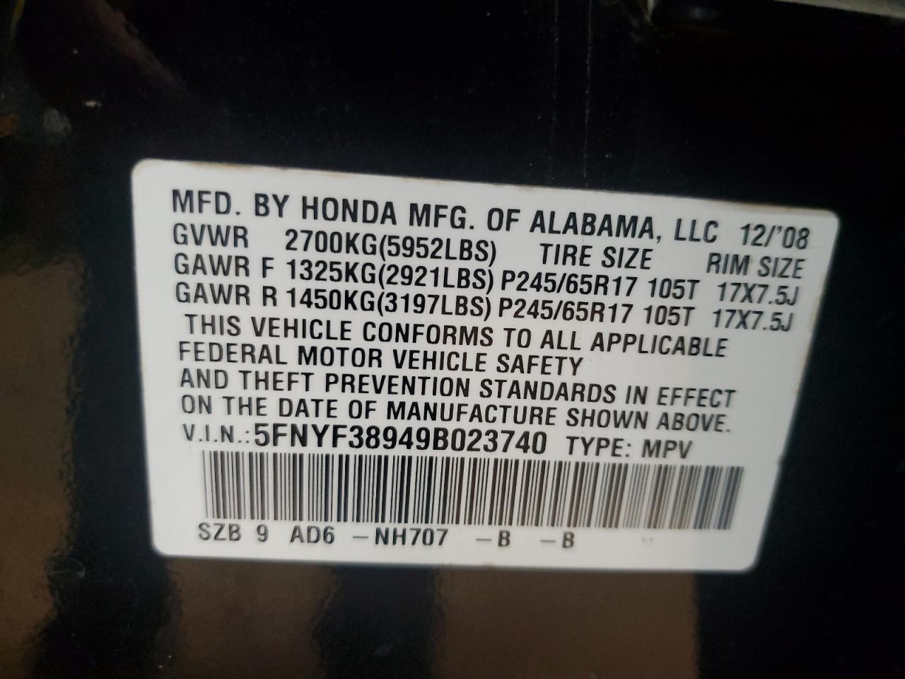 2009 HONDA PILOT