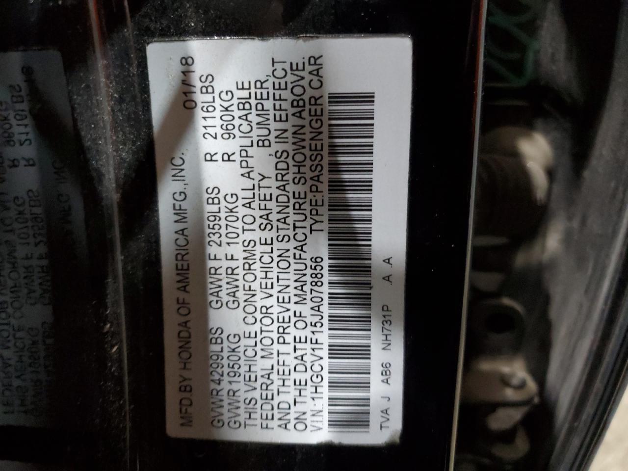 2018 HONDA ACCORD