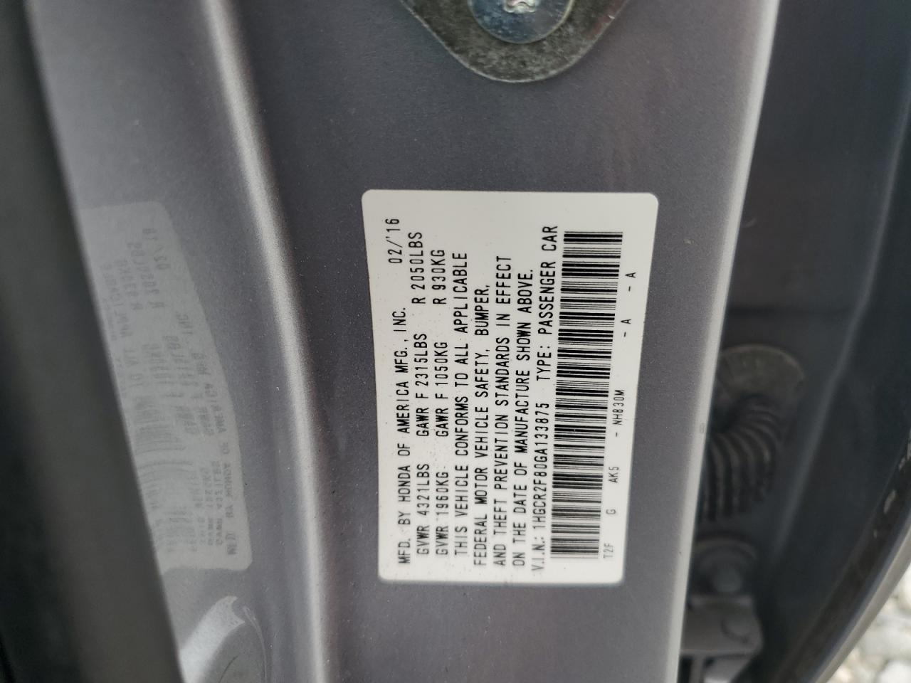 2016 HONDA ACCORD