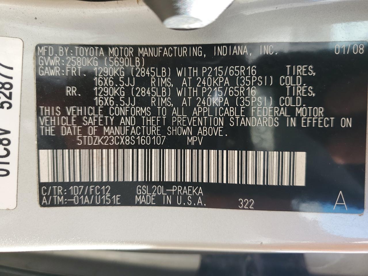 2008 TOYOTA SIENNA