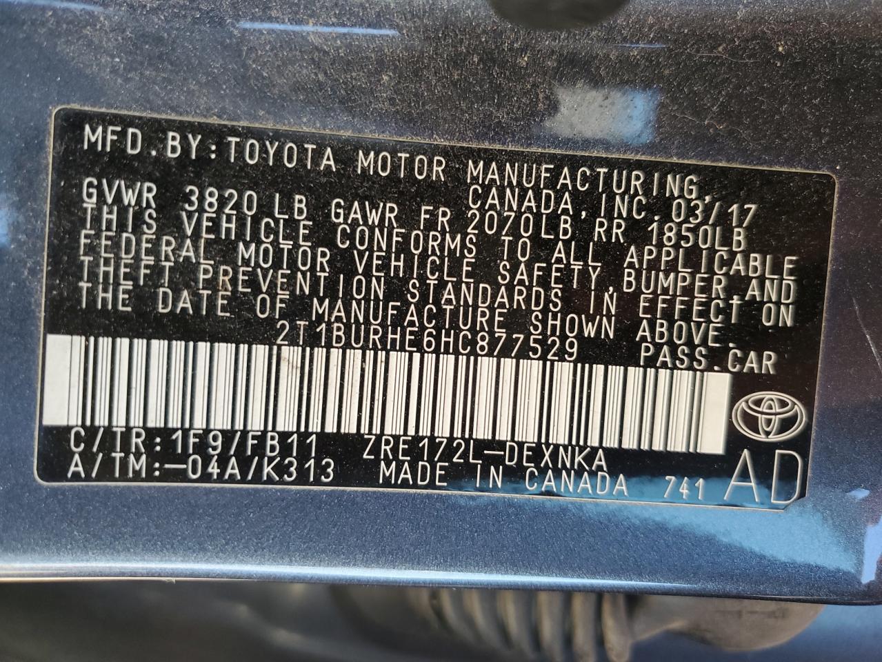 2017 TOYOTA COROLLA